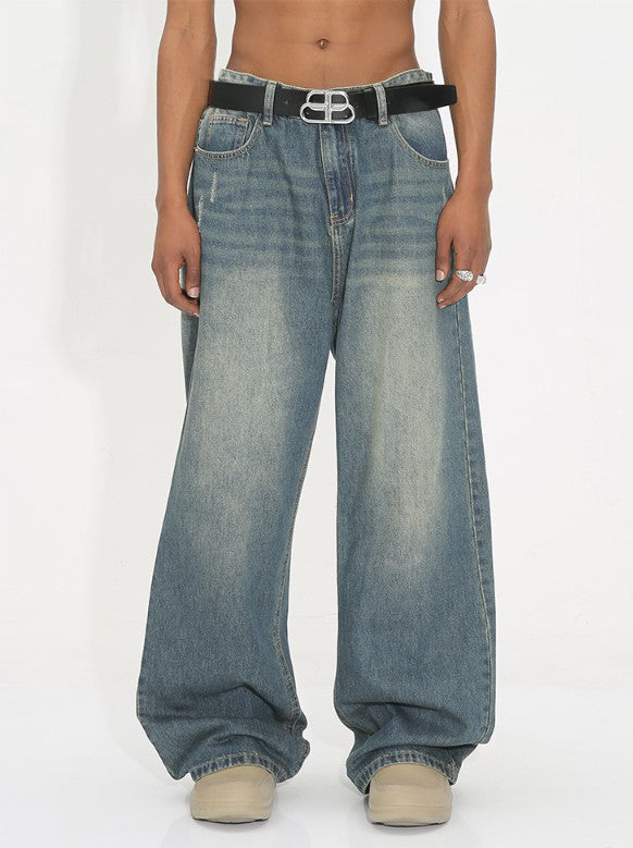 Jeans wide-leg washed pants, retro and simple, versatile and easy to pair.