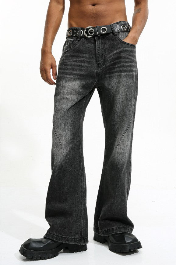 Slim-fit micro-flap pants, water-washed and form-fitting, men's style