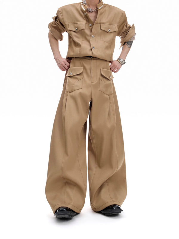 Loose open line pocket workwear casual pants, soft denim pants