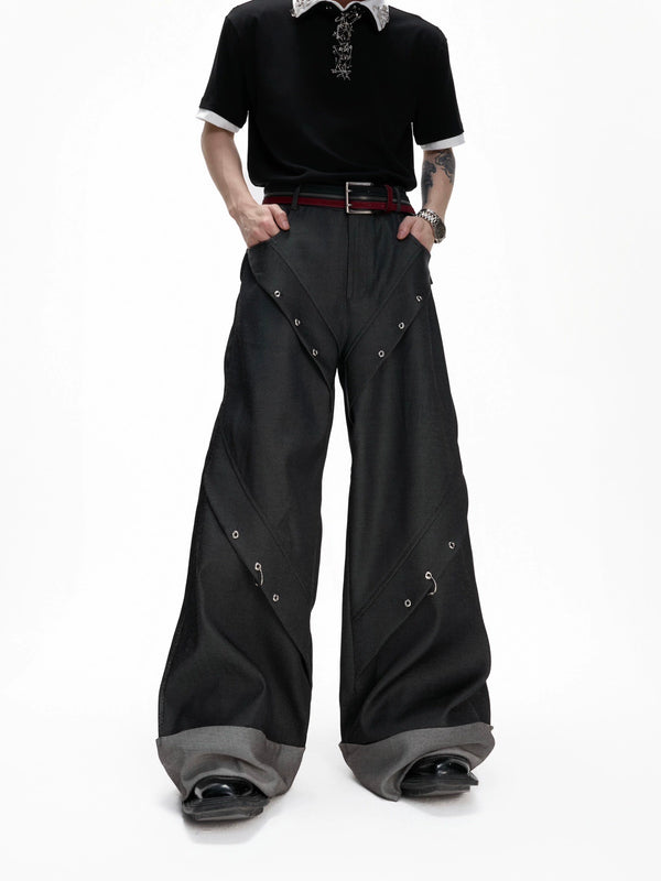 Deconstructed chain wide leg pants, detachable irregular jeans