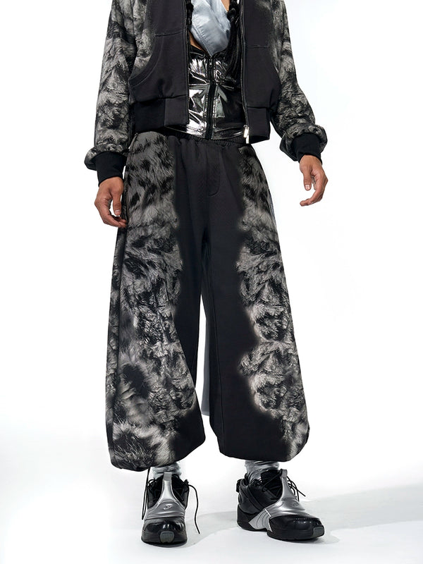 3D animal leopard print straight leg sweatpants