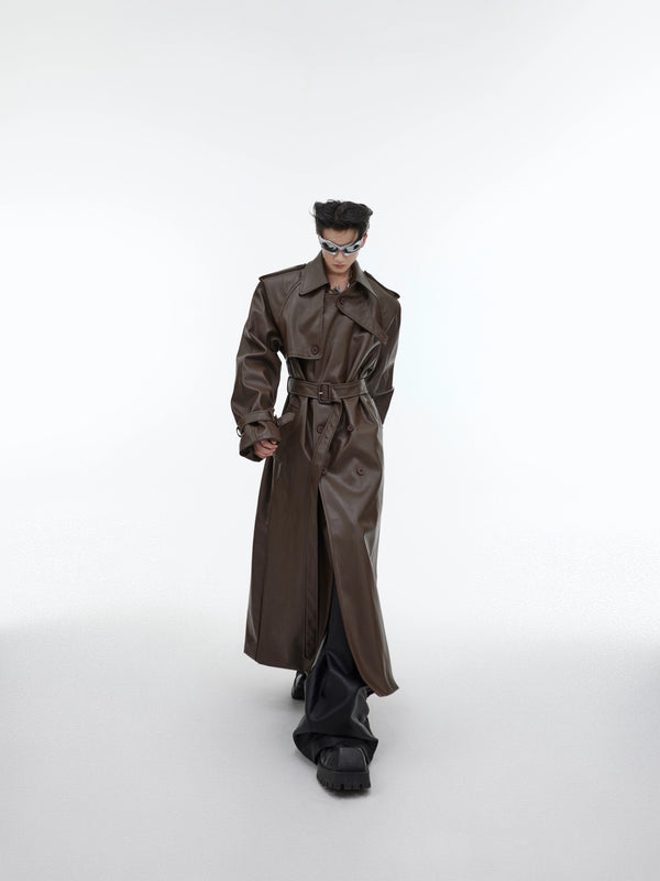 Stereoscopic splicing segmented shoulder cushion silhouette PU leather coat jacket