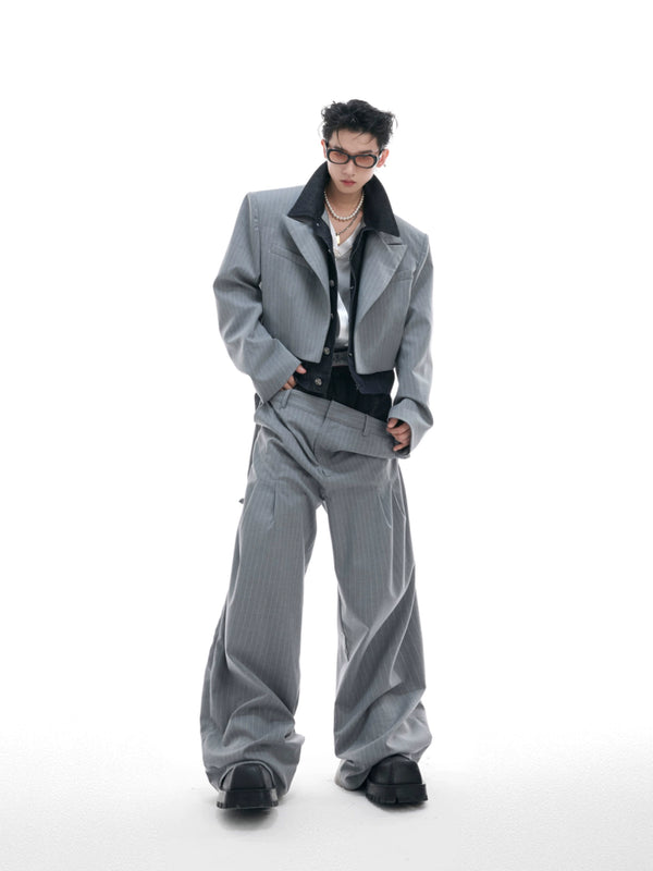 Striped suit original denim fake two-piece suit set