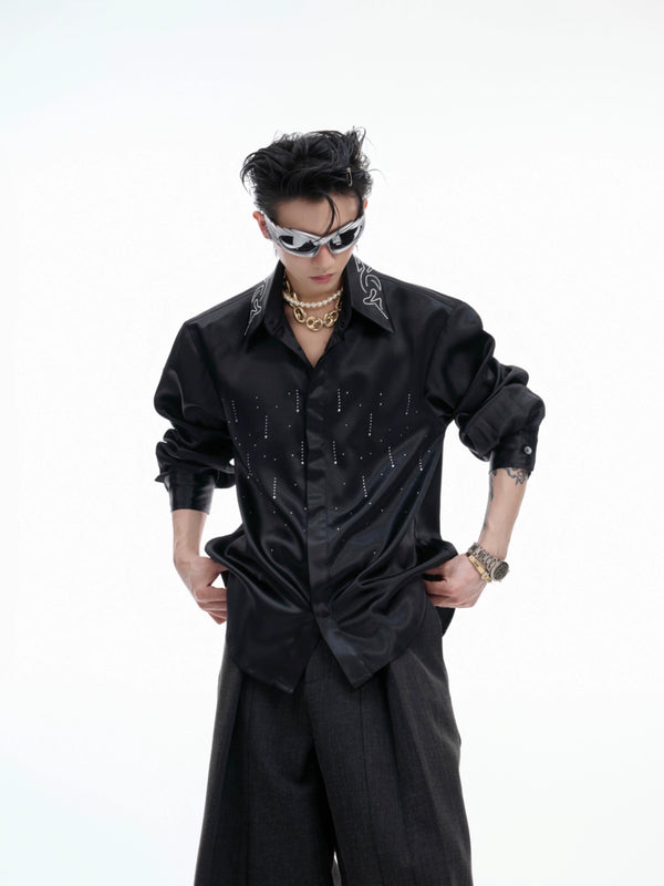 Elegant satin sparkling shirt for commuting, short and wide versatile shirt