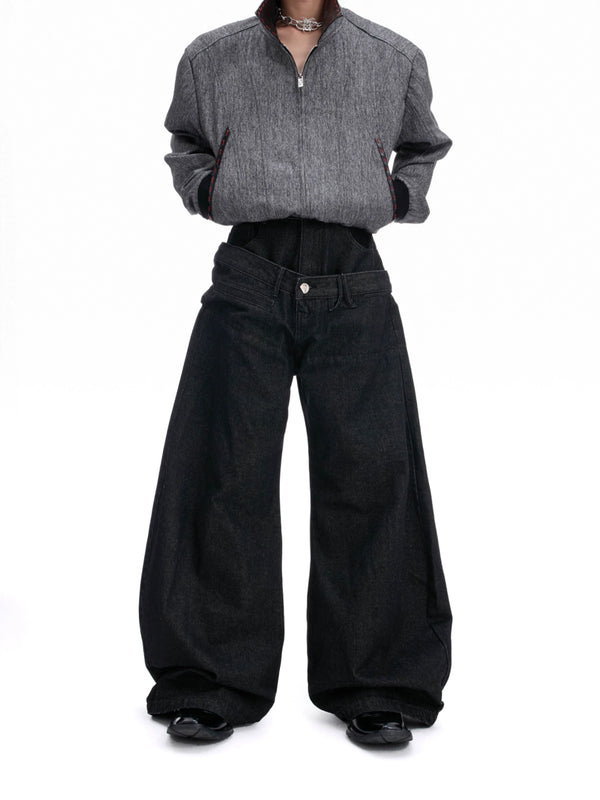 Double waisted banana style jeans, heavyweight wide leg pants