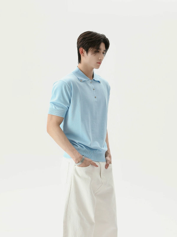 Small and versatile casual polo collar short sleeved loose T-shirt
