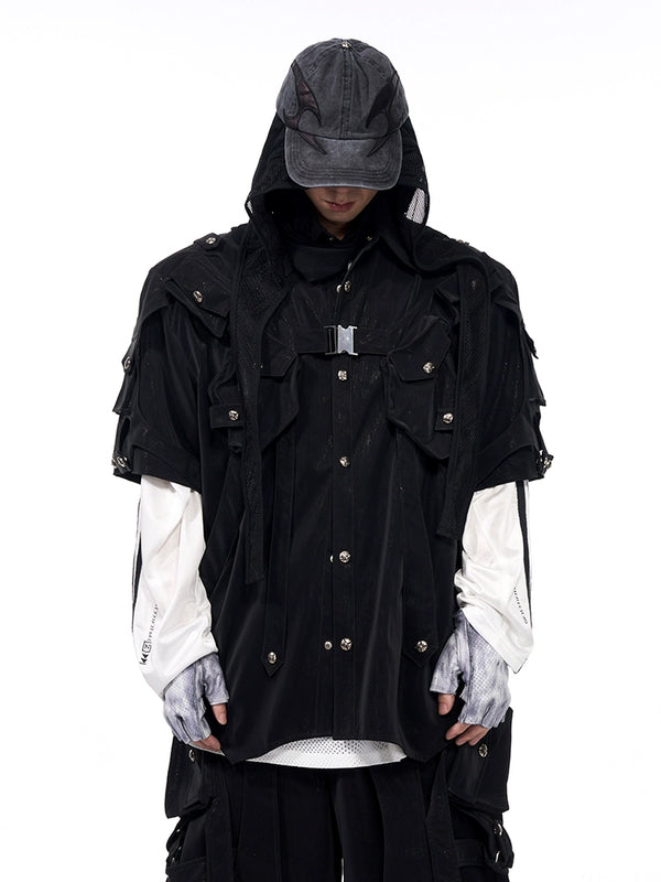 Design inspired short sleeved jacket for men's summer dark pioneer tie jacket