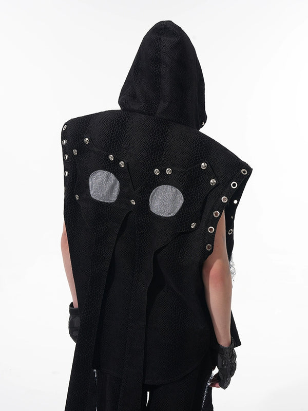 Dark Knight Serpent Scratch Sleeveless Vest Structure Hooded Tank Top with Straw Shoulders and Handsome Jacket