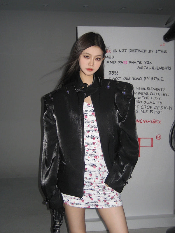 Metal airplane buckle texture leather jacket jacket