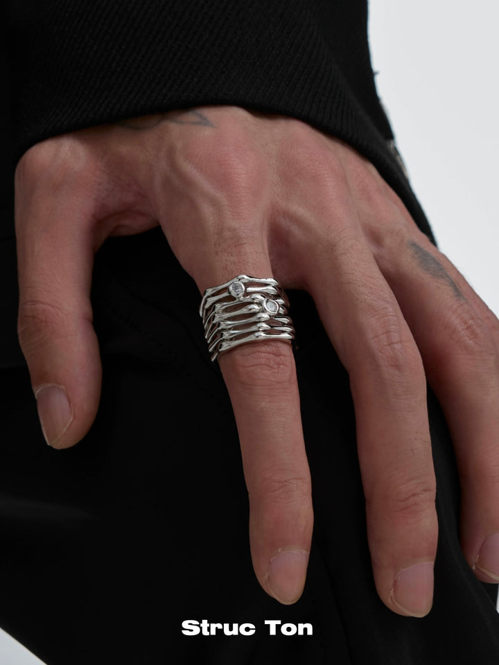 Bone texture ring Niche multi-layer diamond inlaid ring