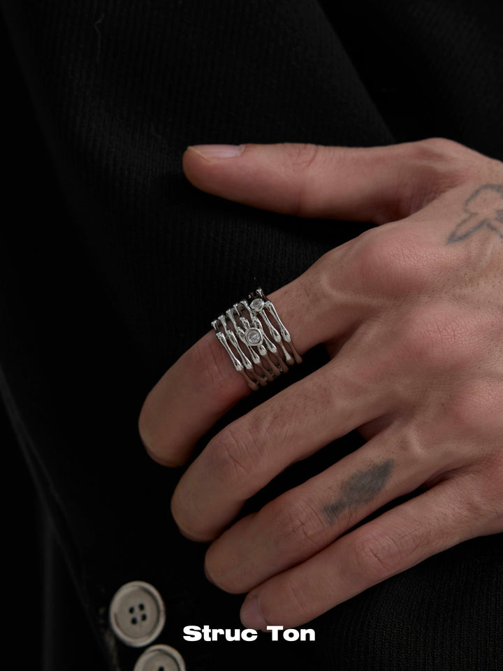 Bone texture ring Niche multi-layer diamond inlaid ring