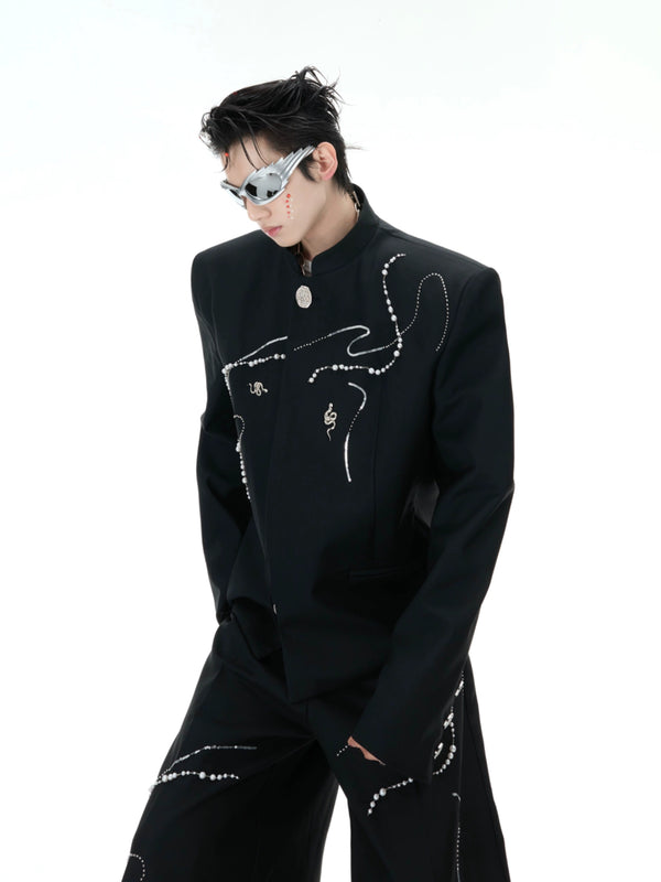 New Chinese style Snake Year suit loose simple high-end wide leg pants set