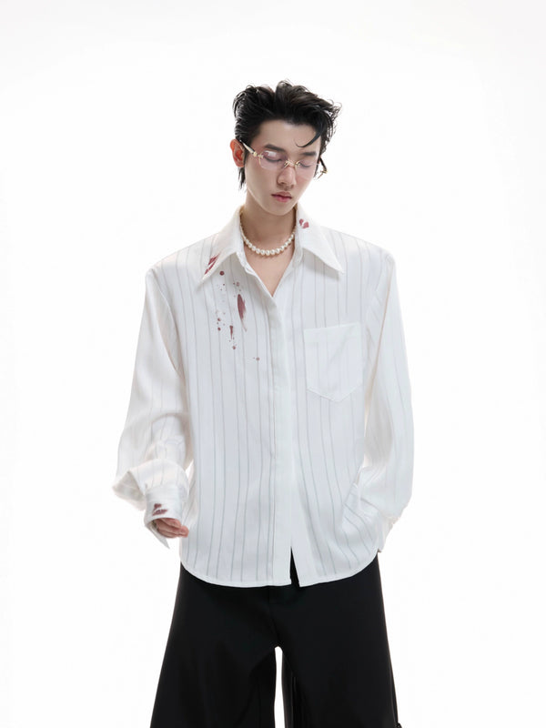 Striped satin lipstick printed shirt with luxurious texture and cardigan top