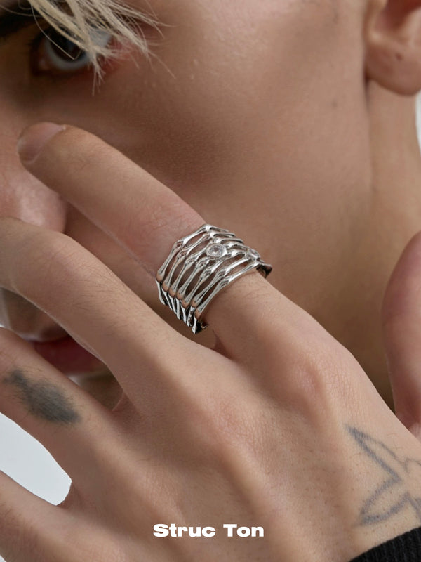 Bone texture ring Niche multi-layer diamond inlaid ring