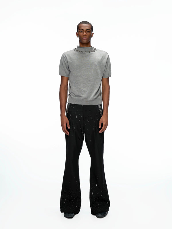Heavy Industry Fine Sparkling Diamond Black Western Pants Men's Straight Tube Micro Pull High Waist Pants