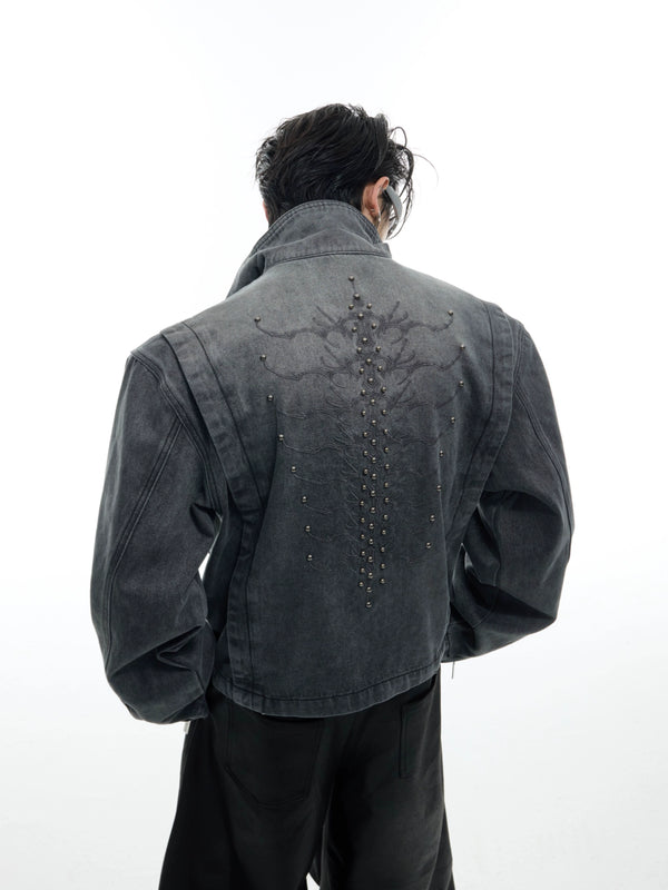 Retro washed denim jacket short and wide version jacket jacket