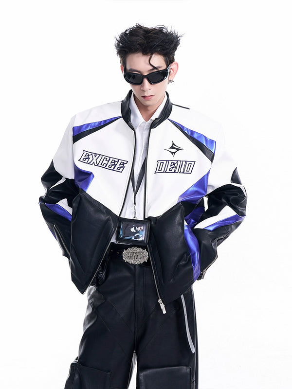 letter logo embroidery three-dimensional silhouette leather jacket motorcycle leather jacket jacket