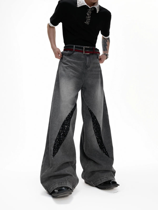 Vintage flowing glitter washed casual jeans